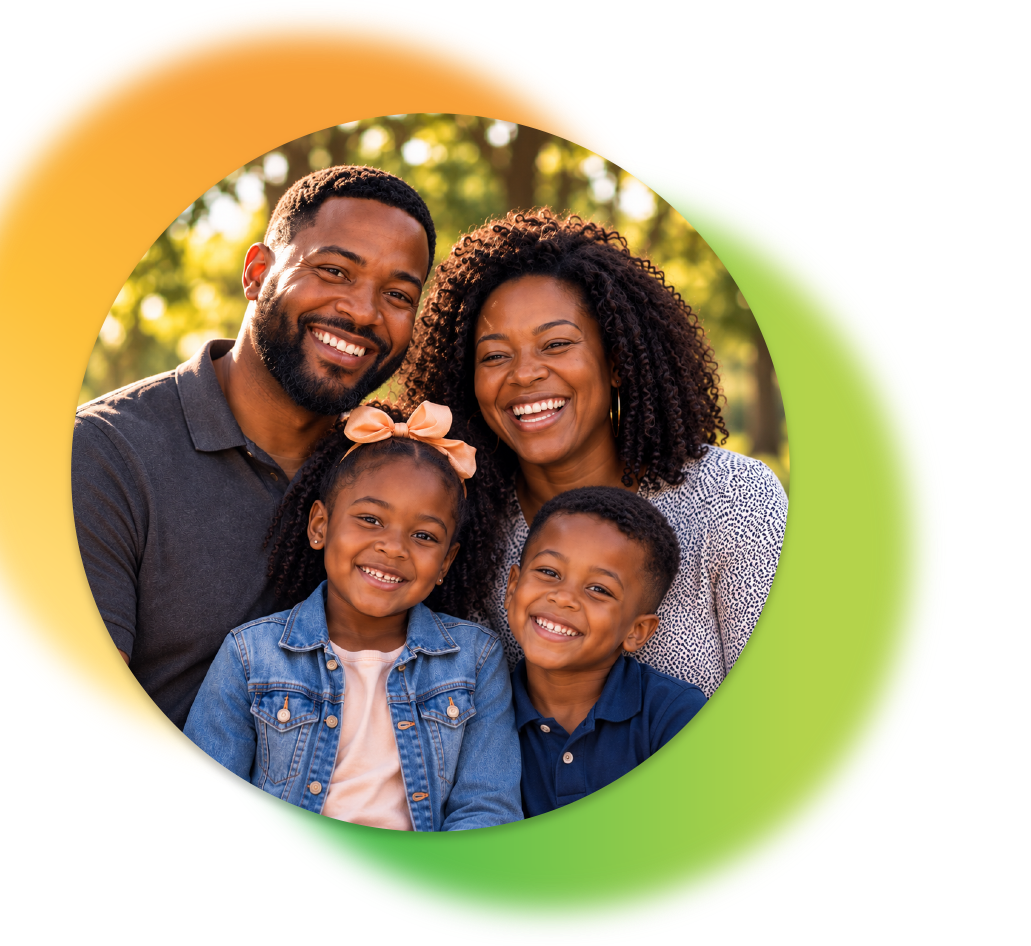 Smiling family of four